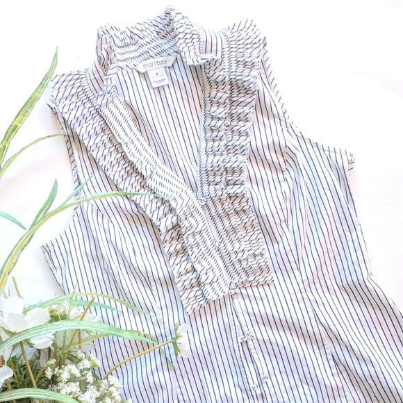 White House Black Market Tops - {WHBM} pinstripe ruffle neck sleeveless top
